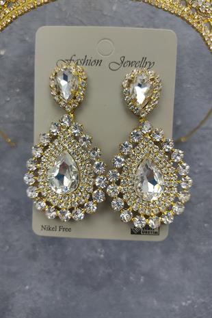 Wholesale Gold Ahu Model Bridal Crown and Shuttle Stone Earrings