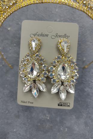 Wholesale Gold Ahu Model Bridal Crown and Shuttle Drop Stone Earrings