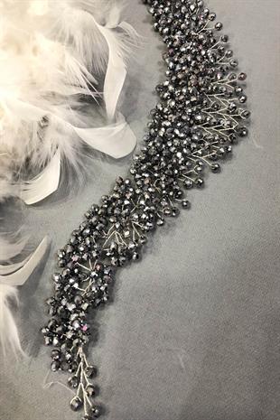 الجملة رمادي بيلين كريستال الشعر وملحقات العمامة