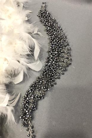 الجملة رمادي بيلين كريستال الشعر وملحقات العمامة