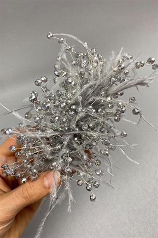 الجملة رمادي كريستال مطرز والريش مقطع الشعر