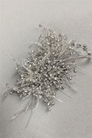 الجملة رمادي كريستال مطرز والريش مقطع الشعر