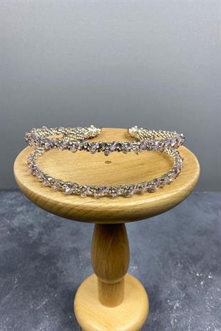 الجملة تصميم الوردة المتربة مطرز يدويا الداليا تاج الزفاف صف مزدوج