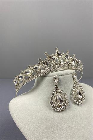 الجملة تاج الزفاف الفضة Ade ومجموعة القرط حجر اللوز