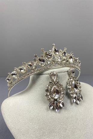 الجملة الفضة تاج الزفاف ADE ومجموعة القرط المكوك قطرة