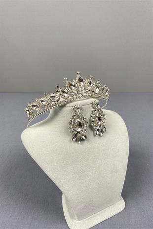 الجملة الفضة تاج الزفاف ADE ومجموعة القرط المكوك قطرة