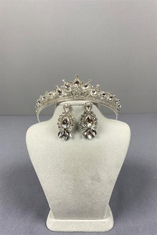 الجملة الفضة تاج الزفاف ADE ومجموعة القرط المكوك قطرة