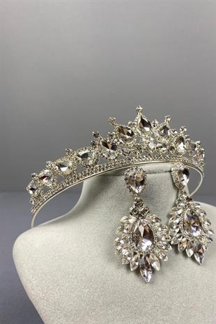 الجملة الفضة تاج الزفاف ADE والأقراط حجر قطرة المكوك