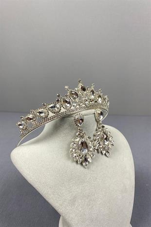 الجملة الفضة تاج الزفاف ADE والأقراط حجر قطرة المكوك