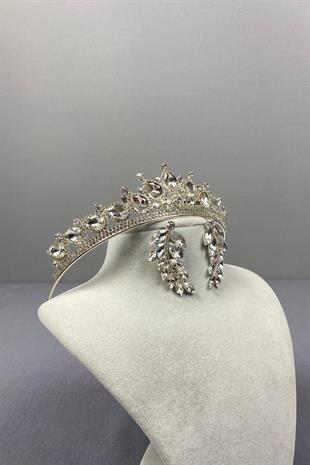 الجملة تاج الزفاف الفضة Ade ومجموعة القرط ورقة الحجر