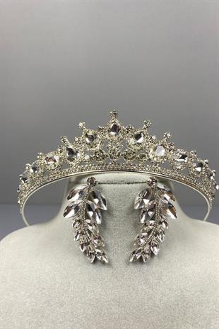 الجملة تاج الزفاف الفضة Ade ومجموعة القرط ورقة الحجر