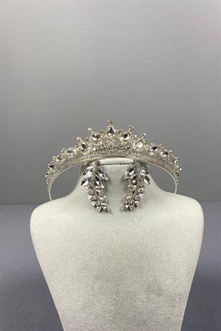 الجملة تاج الزفاف الفضة Ade ومجموعة القرط ورقة الحجر