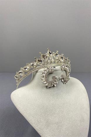 الجملة تاج الزفاف الفضة Ade ومجموعة القرط حجر الجولة