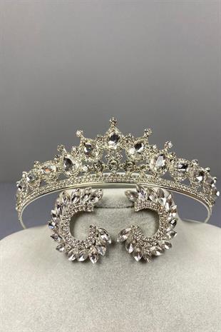 الجملة تاج الزفاف الفضة Ade ومجموعة القرط حجر الجولة