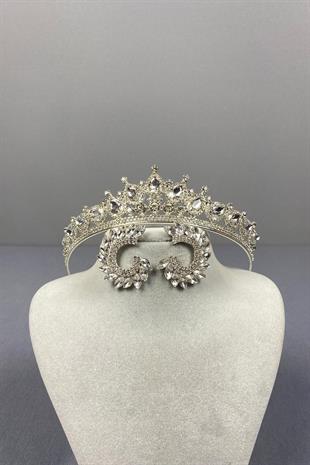 الجملة تاج الزفاف الفضة Ade ومجموعة القرط حجر الجولة