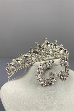 الجملة تاج الزفاف الفضة Ade ومجموعة القرط حجر الجولة