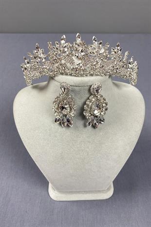 الجملة تاج الزفاف الفضة Belur وإسقاط مجموعة القرط حجر المكوك