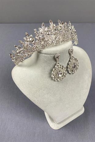 الجملة تاج الزفاف الفضة Belur وإسقاط مجموعة القرط الحجر