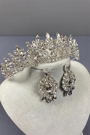 الجملة تاج الزفاف الفضة Belur وإسقاط مجموعة القرط حجر المكوك