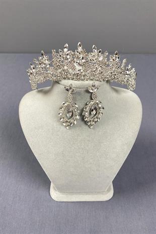 الجملة تاج الزفاف الفضة Belur وإسقاط مجموعة القرط