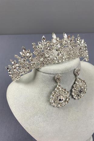 الجملة تاج الزفاف الفضة Belur وإسقاط مجموعة القرط الحجر