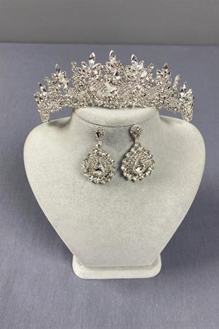 الجملة تاج الزفاف الفضة Belur وإسقاط مجموعة القرط الحجر