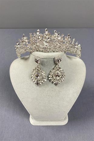 الجملة تاج الزفاف الفضة Belur ومجموعة القرط المكوك