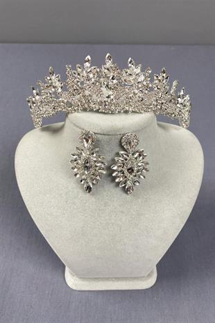 الجملة تاج الزفاف الفضة Belur ومجموعة القرط حجر المكوك