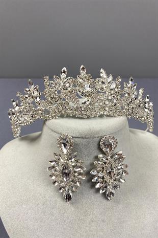 الجملة تاج الزفاف الفضة Belur ومجموعة القرط حجر المكوك