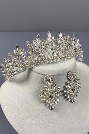 الجملة تاج الزفاف الفضة Belur ومجموعة القرط حجر المكوك