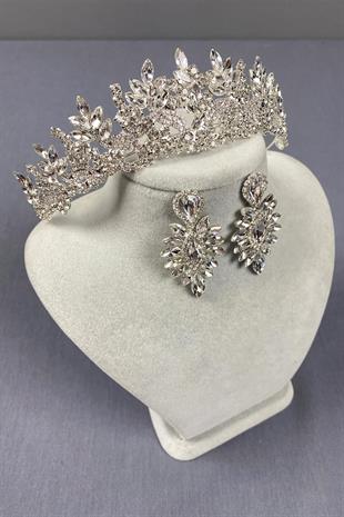 الجملة تاج الزفاف الفضة Belur ومجموعة القرط حجر المكوك