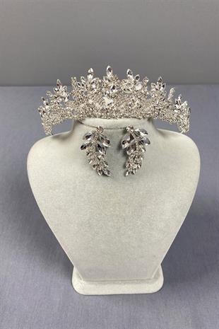 الجملة تاج الزفاف الفضة Belur ومجموعة القرط ورقة