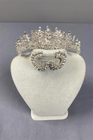 الجملة تاج الزفاف الفضة Belur ومجموعة القرط جولة