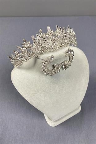 الجملة تاج الزفاف الفضة Belur ومجموعة القرط جولة