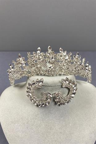 الجملة تاج الزفاف الفضة Belur ومجموعة القرط جولة