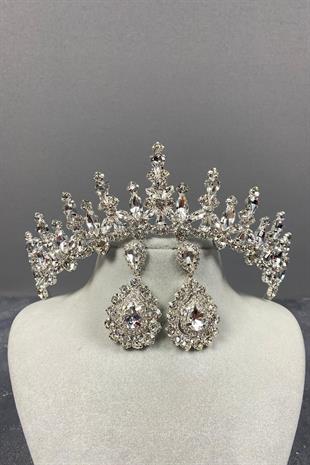 الجملة تاج الزفاف طباخ الفضة وإسقاط أقراط فستان السهرة الحجر