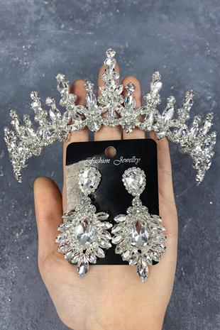 الجملة تاج الزفاف طباخ الفضة وأقراط فستان السهرة حجر المكوك