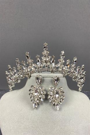 الجملة تاج الزفاف طباخ الفضة ومجموعة القرط المكوك