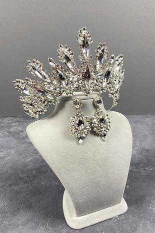 الجملة الفضة داليا ارتفاع حجر الزفاف تاج قطرة المكوك مجموعة القرط