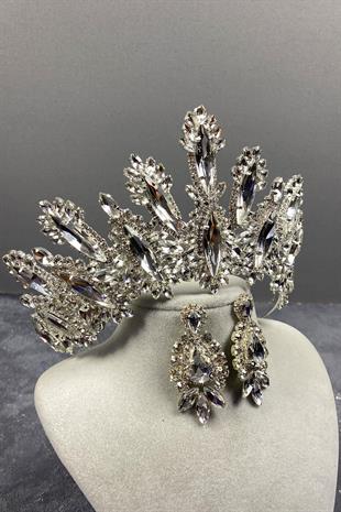 الجملة الفضة داليا ارتفاع حجر الزفاف ولي العهد فستان السهرة مجموعة القرط