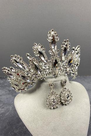 الجملة فضة داليا ارتفاع حجر الزفاف تاج انخفاض القرط مجموعة