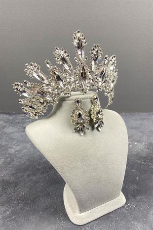 الجملة الفضة داليا ارتفاع حجر الزفاف ولي العهد فستان السهرة مجموعة القرط