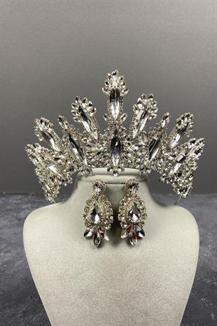 الجملة الفضة داليا ارتفاع حجر الزفاف ولي العهد فستان السهرة مجموعة القرط