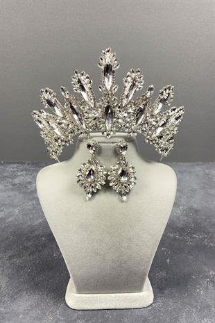 الجملة الفضة داليا ارتفاع حجر الزفاف تاج قطرة المكوك مجموعة القرط