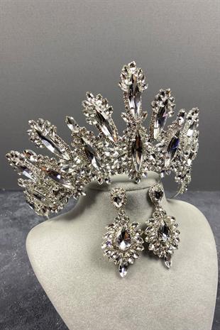 الجملة الفضة داليا ارتفاع حجر الزفاف تاج قطرة المكوك مجموعة القرط