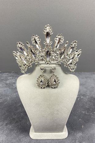 الجملة فضة داليا ارتفاع حجر الزفاف تاج انخفاض القرط مجموعة