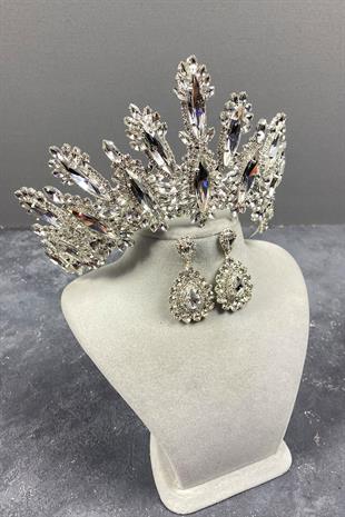 الجملة فضة داليا ارتفاع حجر الزفاف تاج انخفاض القرط مجموعة