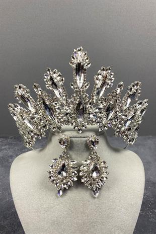 الجملة الفضة داليا ارتفاع حجر الزفاف تاج قطرة المكوك مجموعة القرط