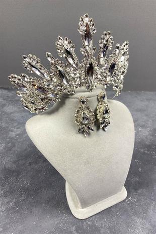 الجملة الفضة داليا ارتفاع حجر الزفاف ولي العهد فستان السهرة مجموعة القرط