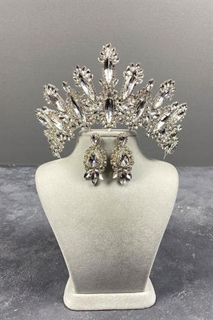 الجملة الفضة داليا ارتفاع حجر الزفاف ولي العهد فستان السهرة مجموعة القرط